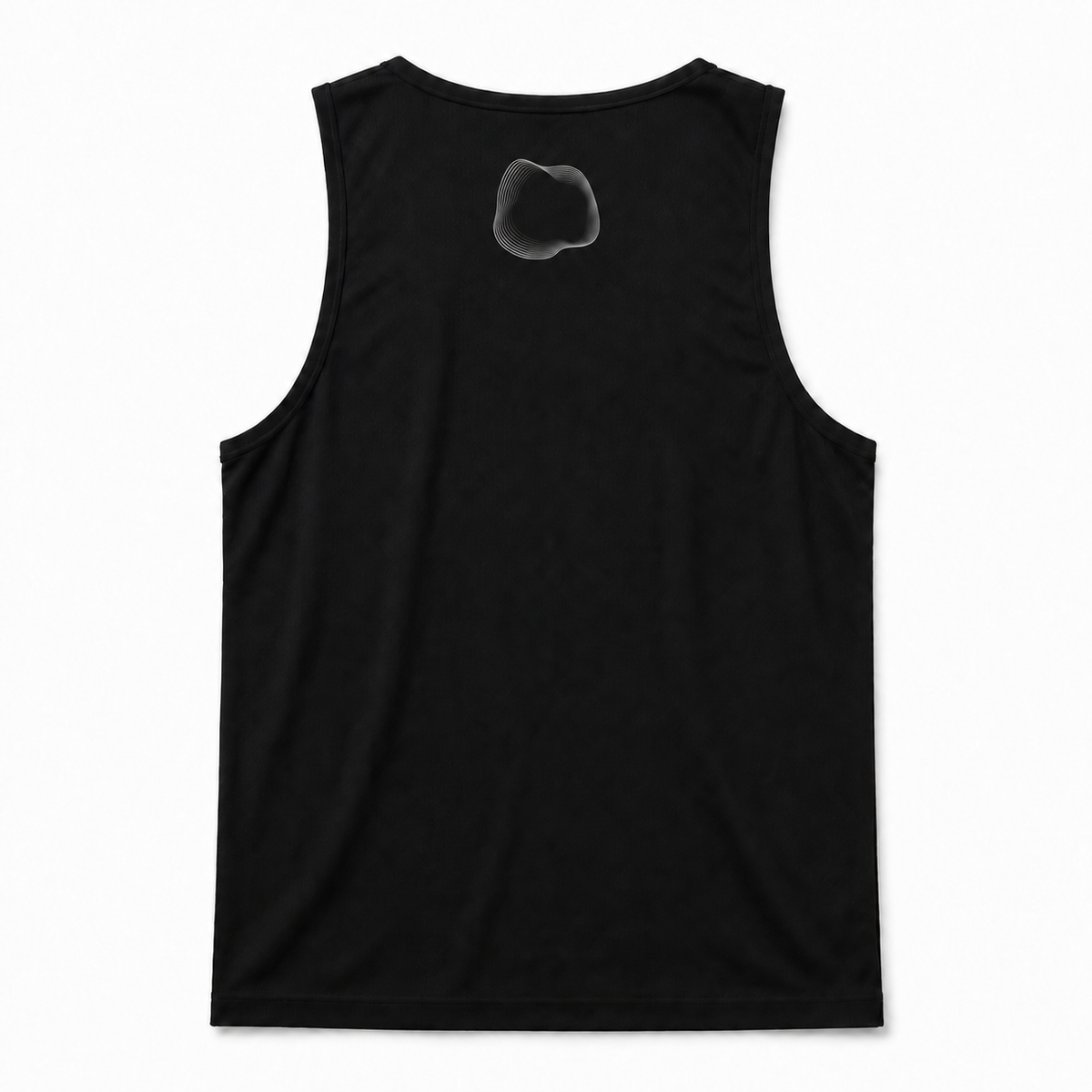 STASIS RD-1 running singlet in black, flat lay back view with STASIS orb logo below the collar